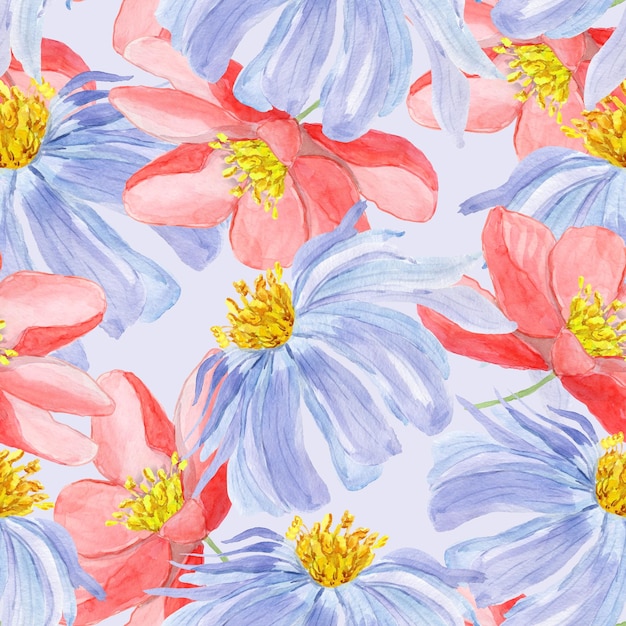 Spring summer flowers watercolor seamless pattern