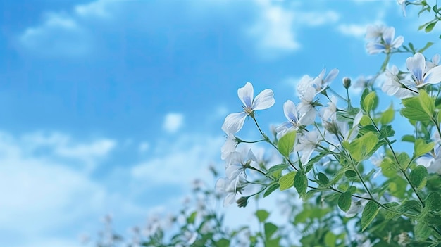 Spring summer nature flower plants blue and white textured background