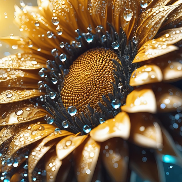 Photo spring and summer sunflower with water drops