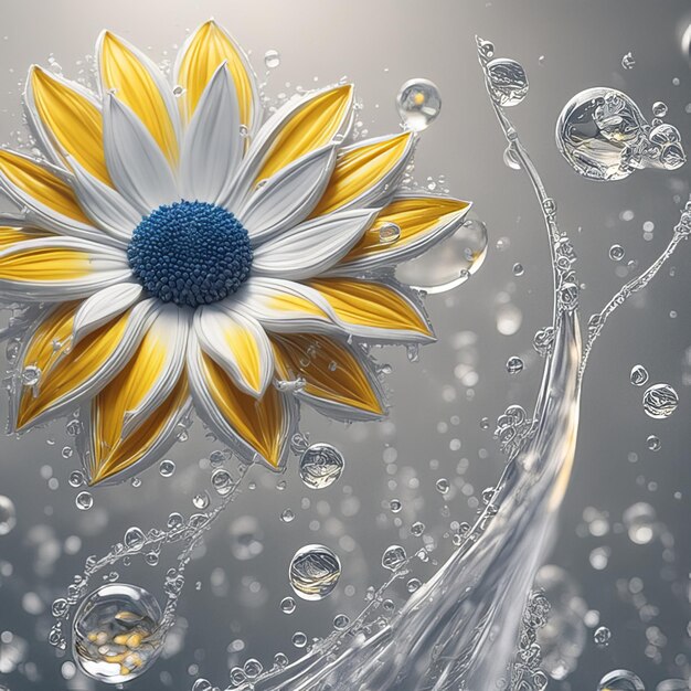 Spring and summer sunflower with water drops