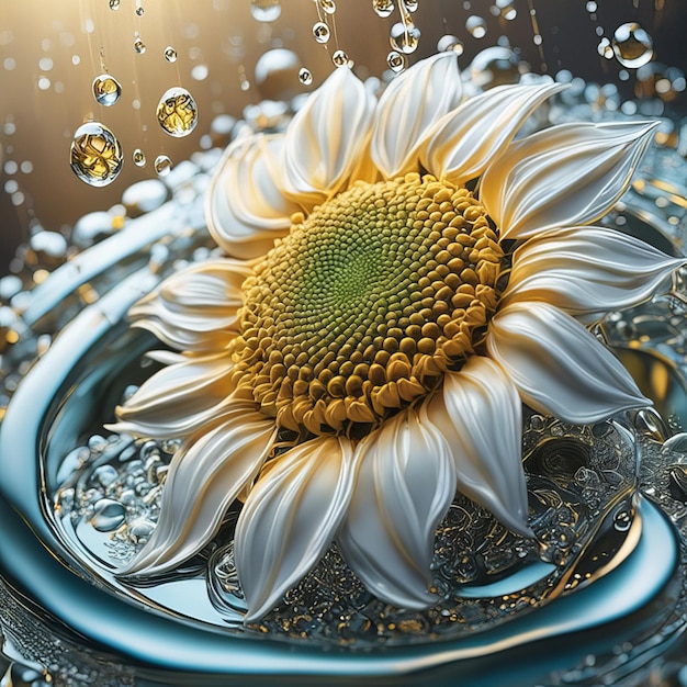 Spring and summer sunflower with water drops