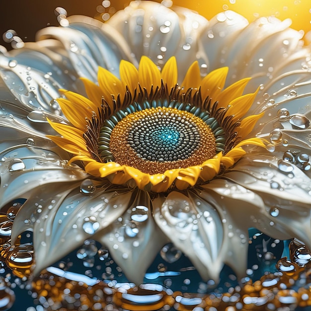 Spring and summer sunflower with water drops