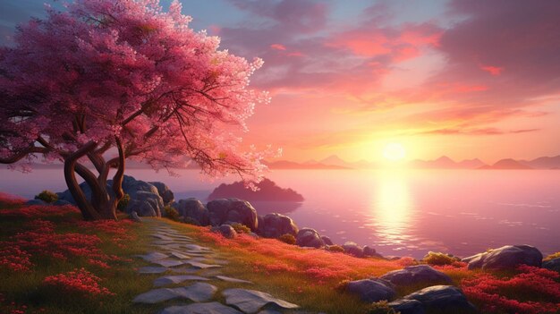 Photo spring sunrise background