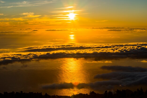 Spring sunrise, sea and teide views in la palma island, canary\
islands, spain