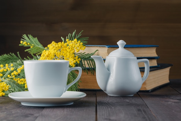 Spring tea drinking with books