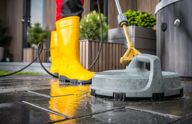 Spring Time Patio Concrete Bricks Pressure Washing