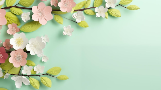 Spring time and summer blossom 3d branch with spring abstract flowers Happy spring concept or banner