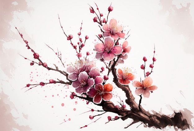 Spring time watercolour cherry blossom sakura Generative ai