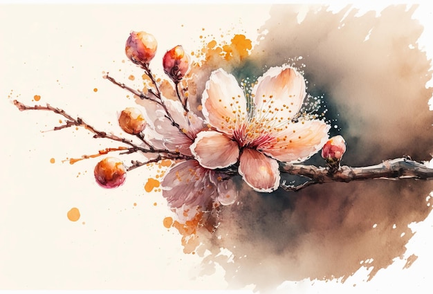 Spring time watercolour cherry blossom sakura Generative ai