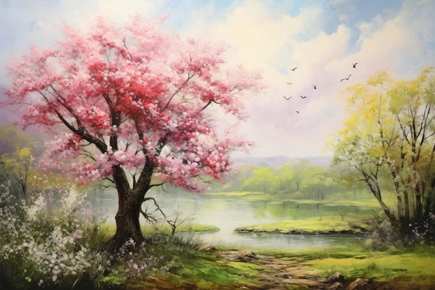 Spring tree garden painting