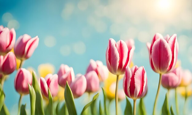 Photo spring tulips adorn a serene and smooth landscape