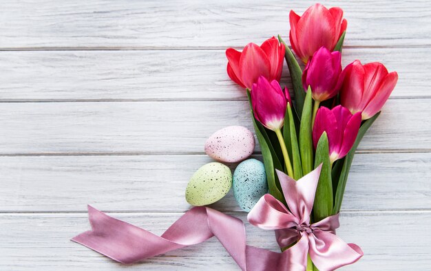 Spring tulips and easter eggs