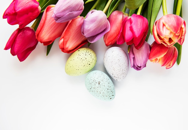 Spring tulips and easter eggs