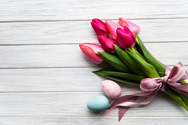 Spring tulips and easter eggs