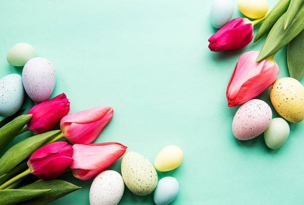 Spring tulips and easter eggs