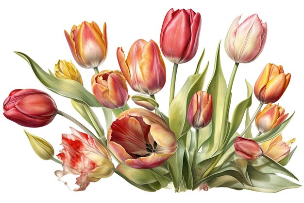 Spring tulips isolated on white background Generated by AI