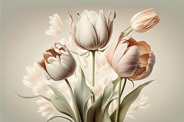 Spring tulips Luxurious pastel flowers AI