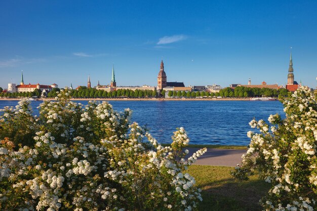 Spring View of Old Town of Riga and Daugava River Riga Latvia