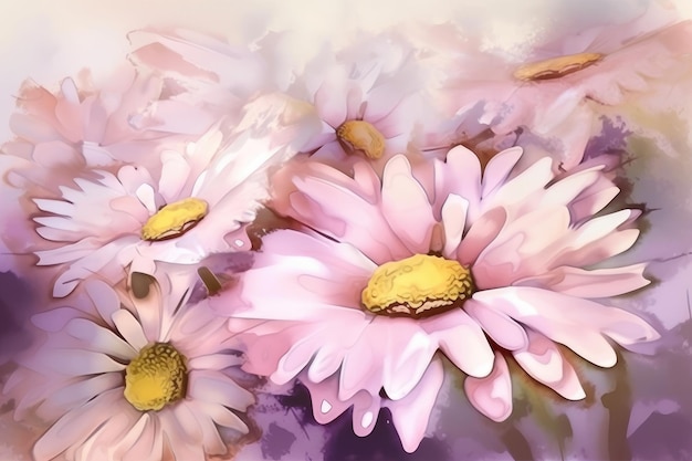 Spring watercolor background with daisies Generative AI