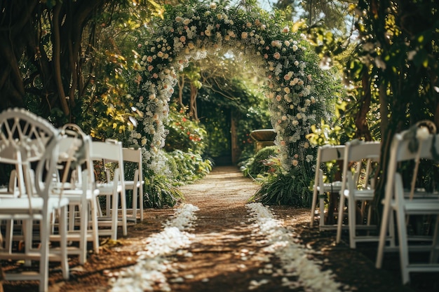 Весенняя свадебная церемония в саду с цветами