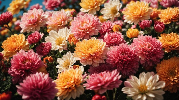 春の花が満開にく写真を展示する 色と色彩の配列を強調する
