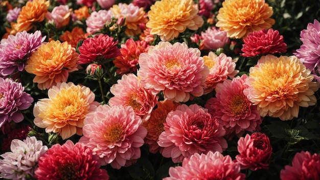 봄에 활기찬 꽃이 꽃을 피우는 사진과 함께 색의 배열과 d를 강조합니다.