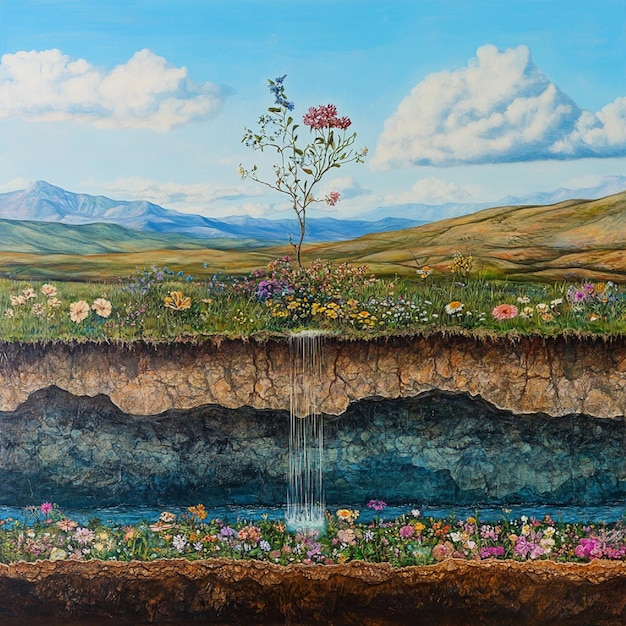 a spring with a progression of normal natural aquifers rising