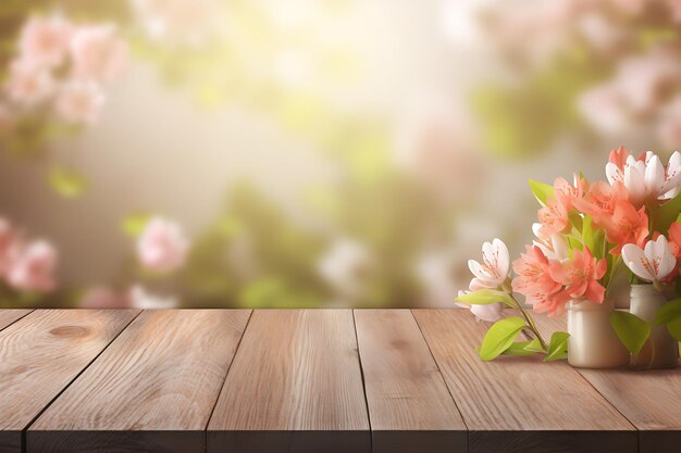 Photo spring wooden background product display podium