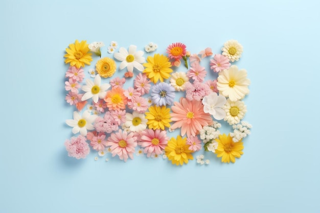 사진 봄의 단어와 다채로운 꽃 배열