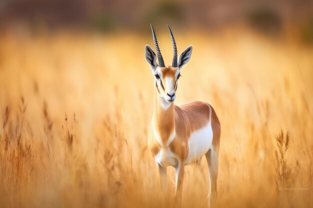 springbok mediumsized antelope in tall yellow grass