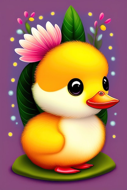 Springtime adorable baby duckling wearing a flower crown