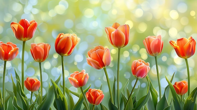 Photo springtime beauty in a garden captured in a row of blooming red tulips