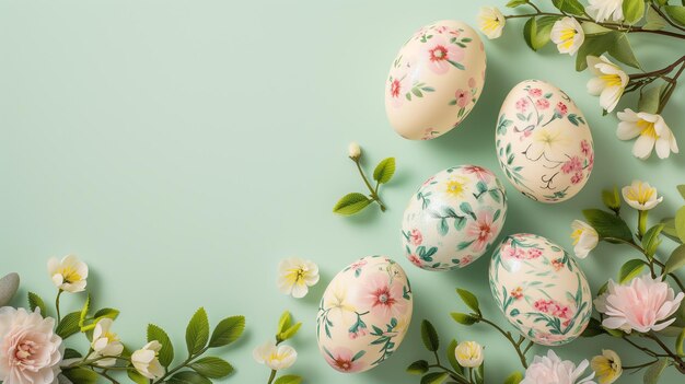 Springtime elegance floralpatterned easter eggs on pastel background