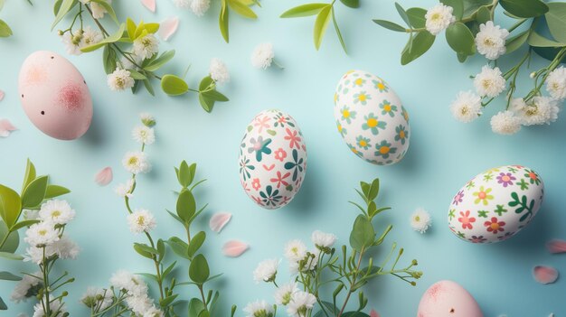 Springtime elegance floralpatterned easter eggs on pastel background