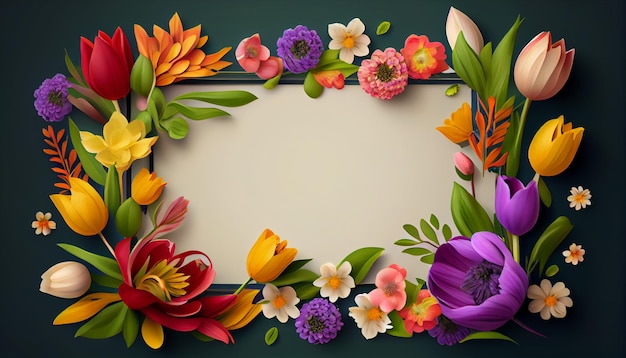 Springtime flower border frame with copy space in the middle Beautiful floral background