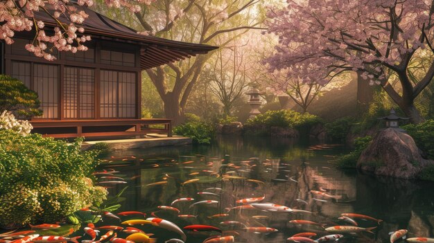 Springtime harmony at a traditional japanese teahouse resplendent