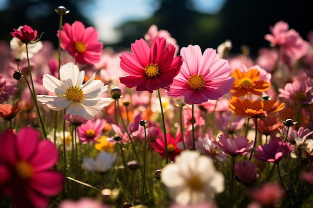 無数の色の野生の花のように生命力があふれる活気に満ちた草原の春の写真 b