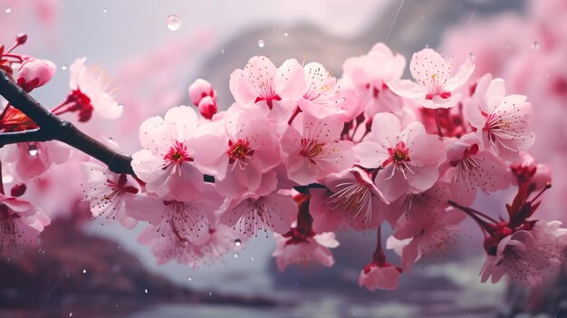 Springtime pink cherry blossoms drawing illustration artwork design Generative AI