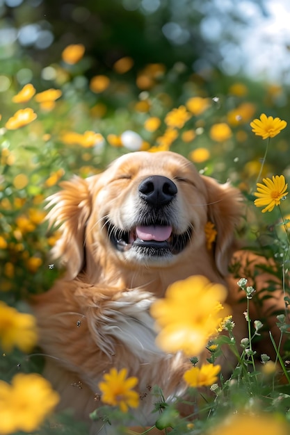 Springtime Wag 自然の中で幸せな犬をフィーチャーした美しいバナー