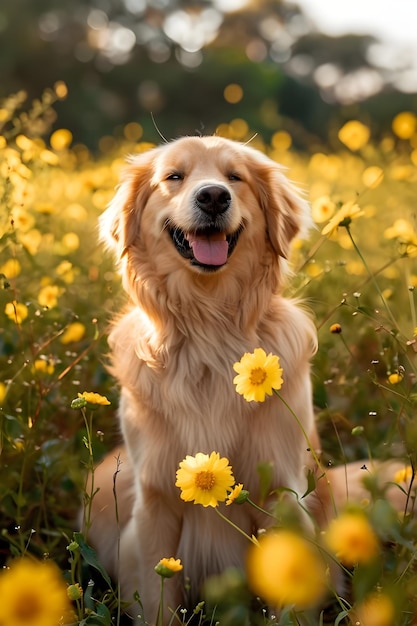 Springtime Wag Een prachtige banner met een gelukkige hond in de natuur