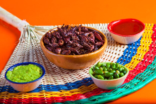 sprinkhanen chapulines snack. Traditioneel Mexicaans eten