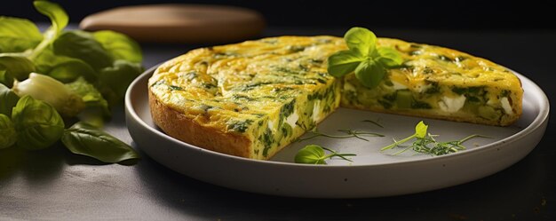 A sprinkle of fresh aromatic basil leaves completes the frittata adding a refreshing herbal note that elevates the dish to new heights of culinary delight