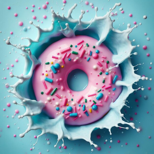 sprinkled doughnut splash with cream