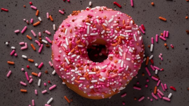 Foto sprinkled pink donut van boven naar beneden
