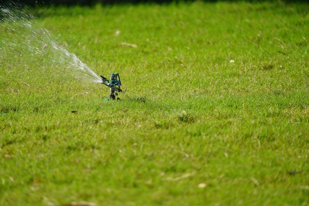 Sistema di lavoro dell'erba dell'irrigatore che lavora sul campo nel giardino