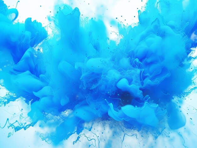 Foto sprinkler kleur spilling pigment rook achtergrond in blauw