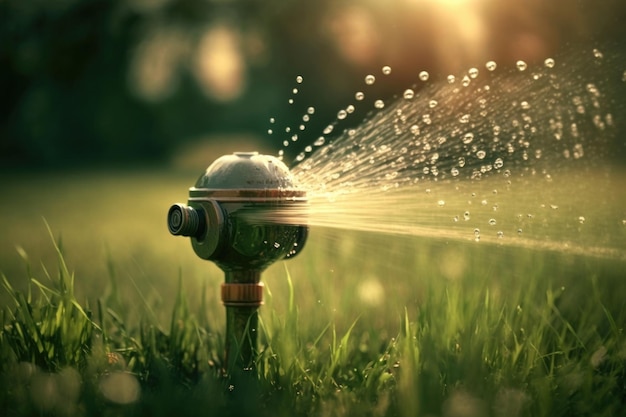 Sprinkler in Park Spraying Water Illustration AI Generative