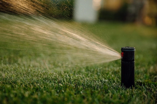 Sprinkler spraying water on the grass