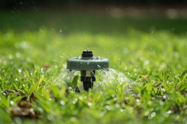 Sprinkler system with adjustable timer keeping lawn green and lush