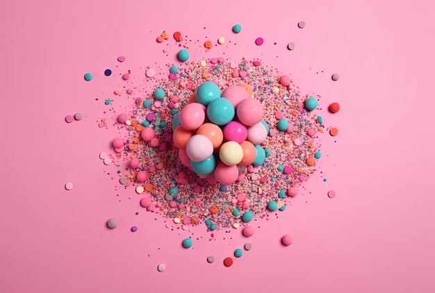 the sprinkles are spread out on a pink background